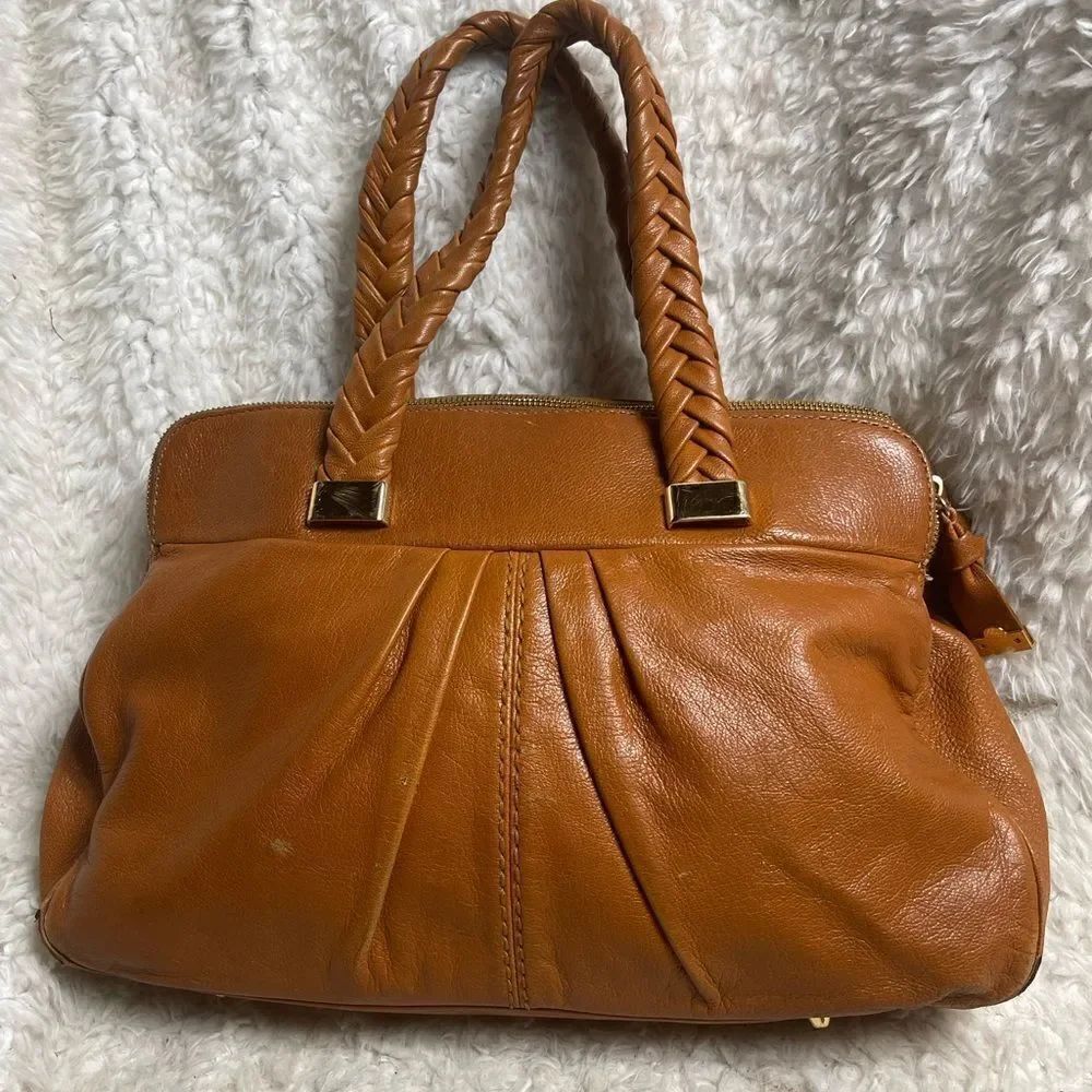 Antonio Melani leather tan Medium braided straps Shoulder bag gold tone hardware